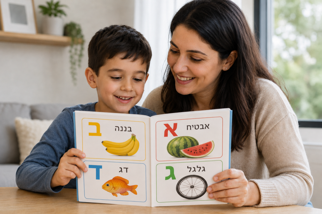 אמא ובנה קוראים ביחד - קורס קריאה בעברית