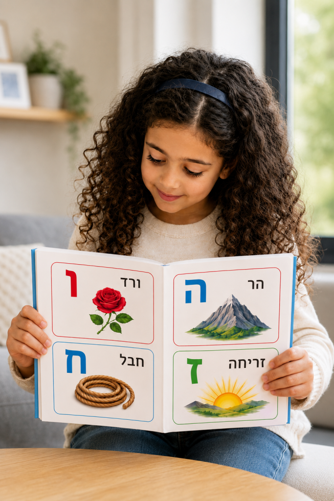 ילדה קוראת בספר בעברית קורס קריאה אתר לומדניה - סטורי